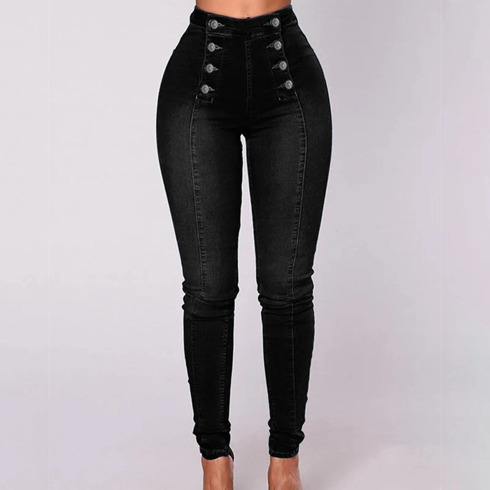 Women's High Waist Double-Breasted Multi-Button Skinny Jeans