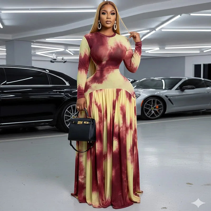 Printed Pleated A-Line Evening Gown