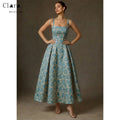 Clara A-Line Evening Dress — Square Collar, Ankle Length