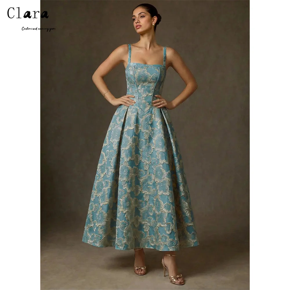 Clara A-Line Evening Dress — Square Collar, Ankle Length