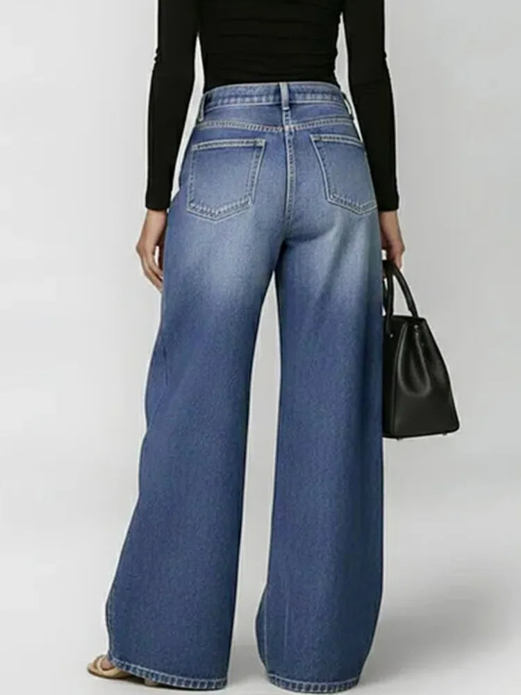 Women's High Waist Metal Grommet Wide Leg Jeans