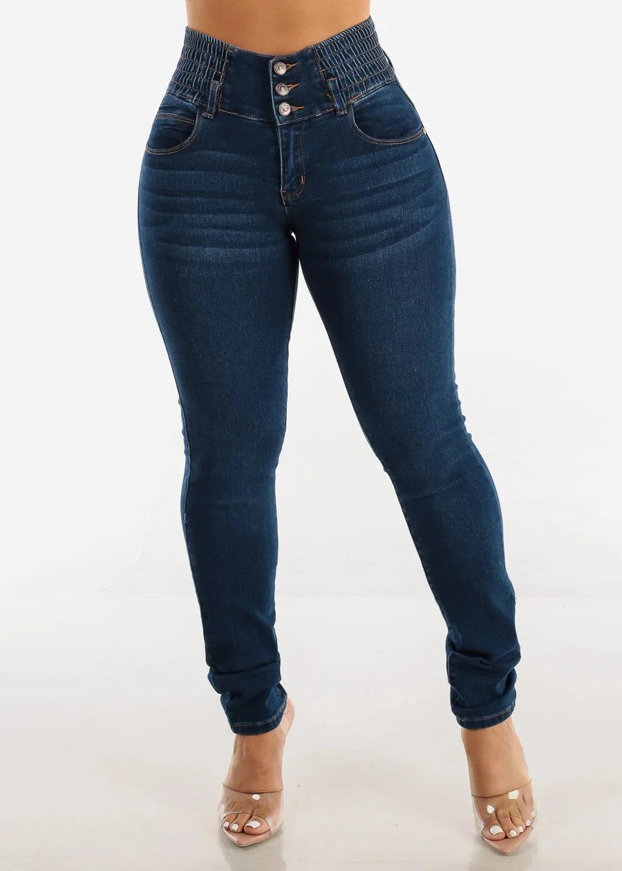 High Waist Elastic Slim Jeans