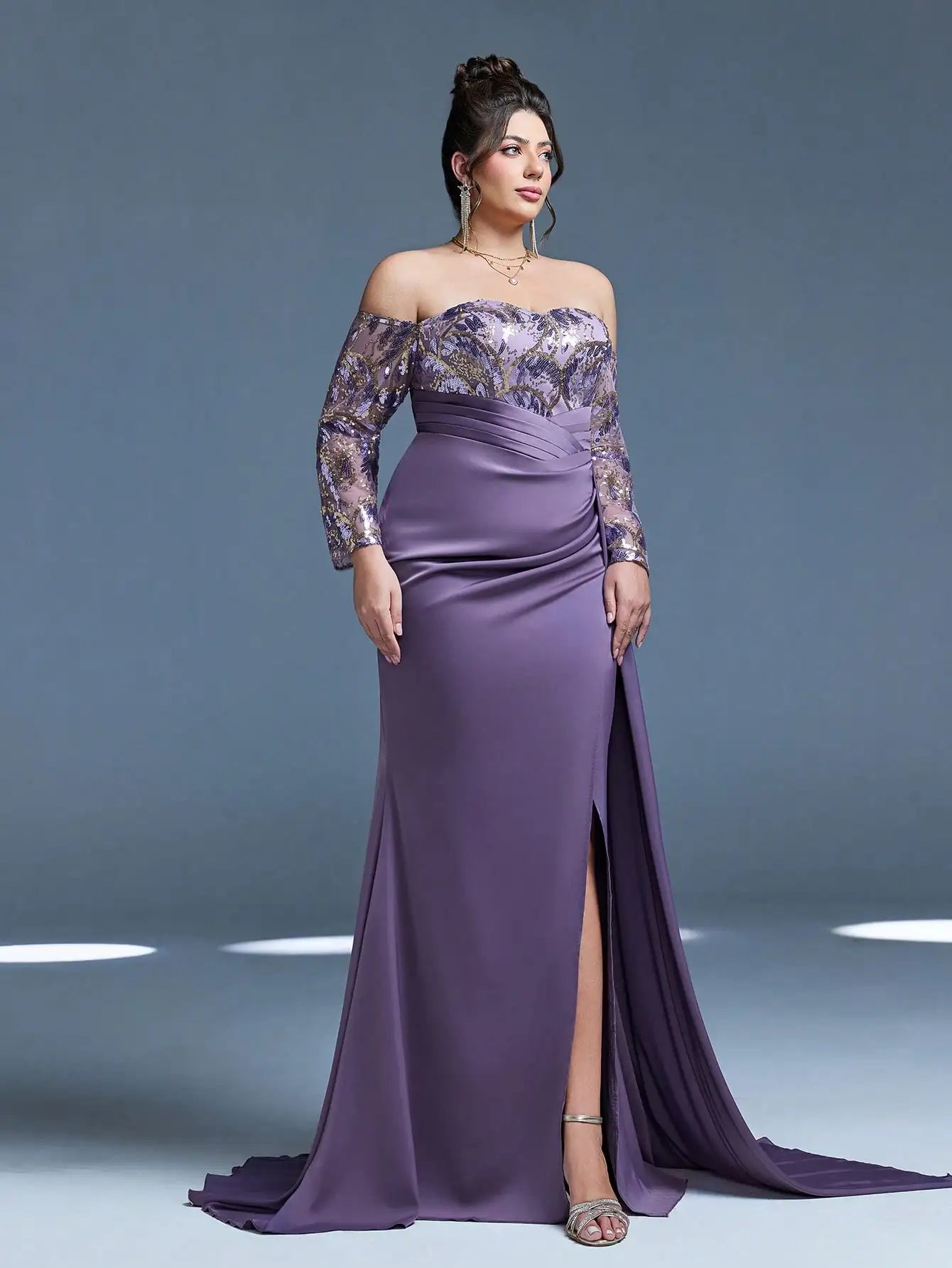 Women's Off-Shoulder Sequin Mermaid Evening Gown