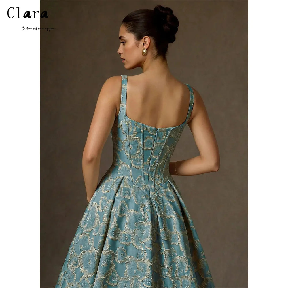 Clara A-Line Evening Dress — Square Collar, Ankle Length