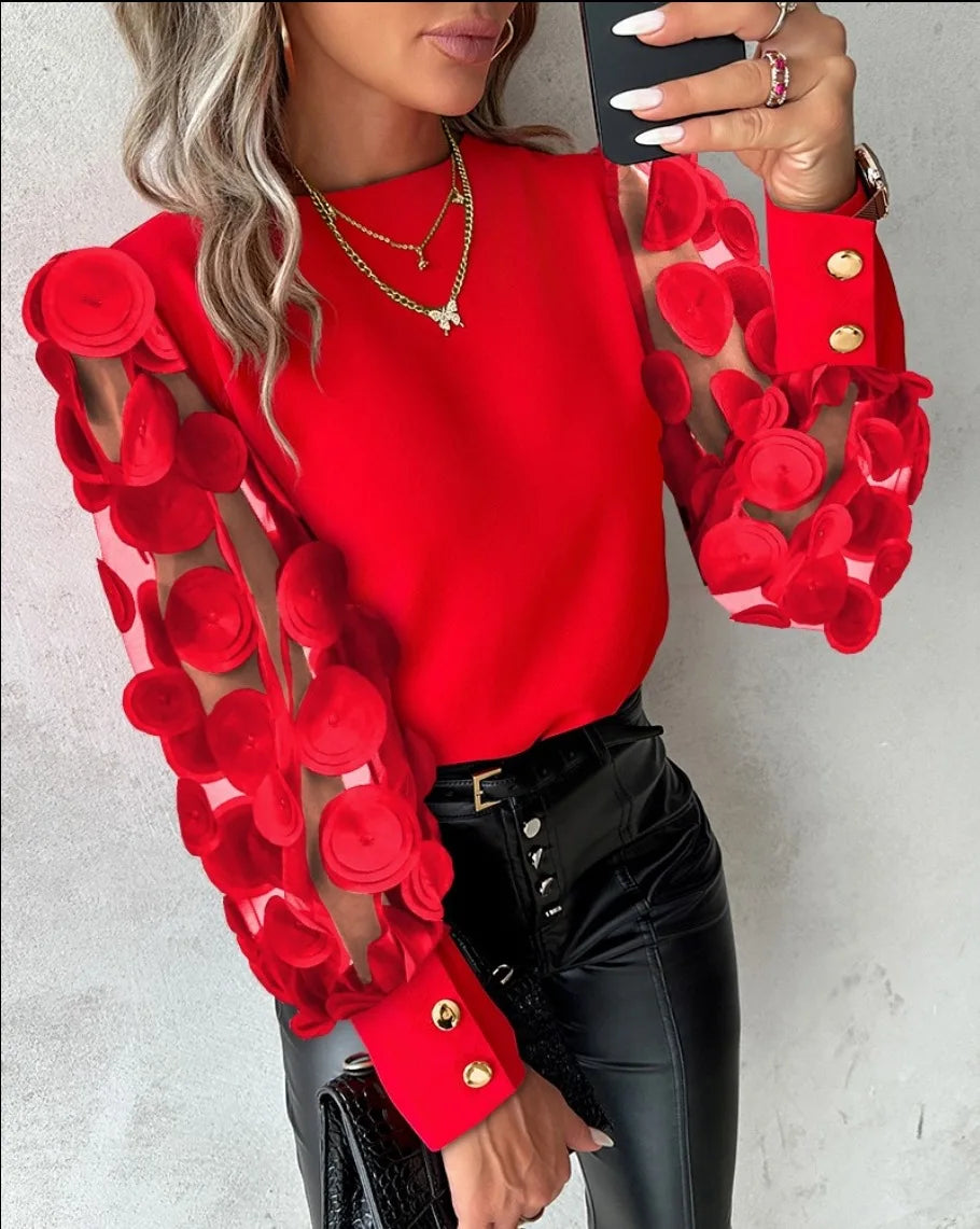 Puff Sleeve Patchwork Blouse